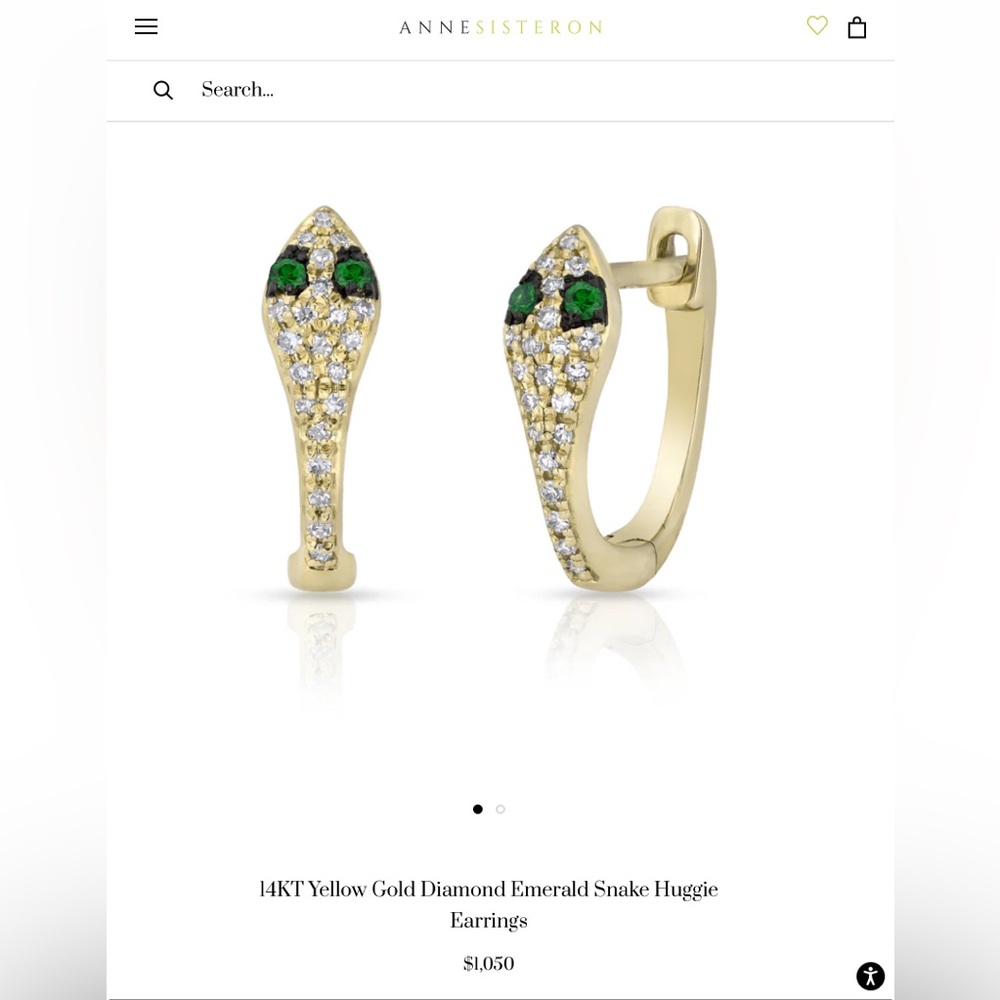 SOLD! 14K Diamond Emerald Snake Eyes Huggie Hoop Earrings - Solid Yellow Gold - Picture 7 of 7